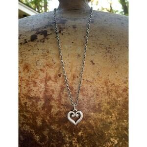 James Avery Retired Sterling Slvr Scrolled Heart Pendant & 18 Inch JA Cable Chai